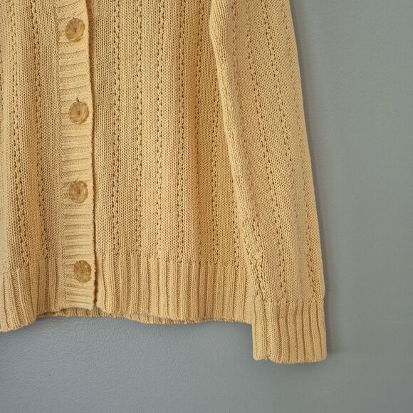 Classic Elements VTG Yellow Cable Knit Button Up Cardigan Sweater Women’s Large - Picture 3 of 7